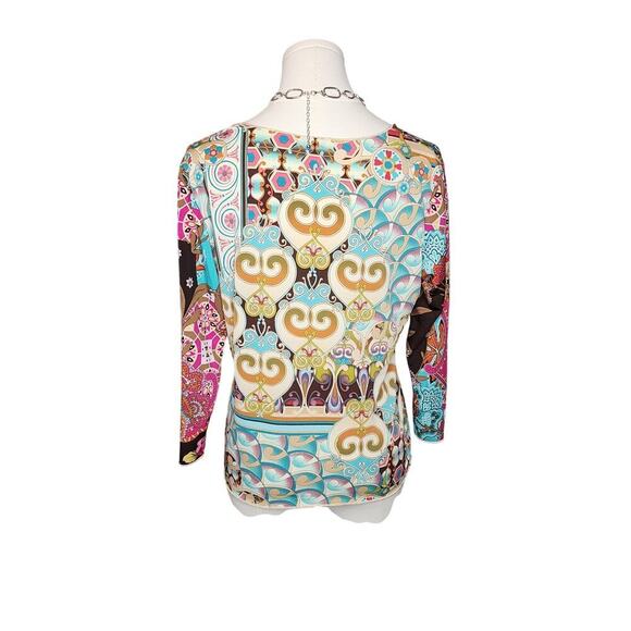 Y2k Caia Asymmetrical Long Sleeve Colorful Paisley Rose Floral Geometric Top L - Picture 6 of 8